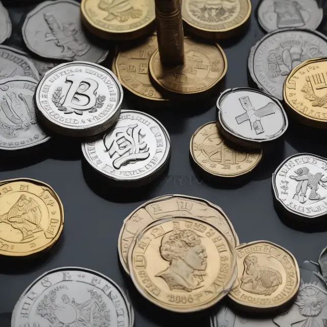 A scale with Swiss Franc, US Dollar, Euro, and Renminbi coins symbolizing the balance of global reserve currencies