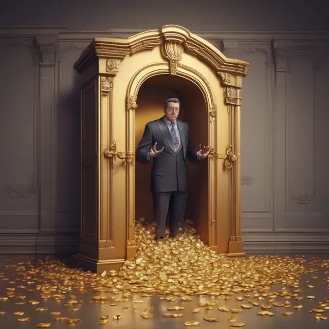 A prudent treasurer oversees a vault brimming with golden coins, symbolizing the importance of conducting regular reserve studies and managing reserves effectively