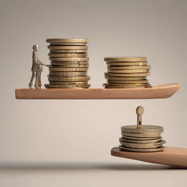 Coin stacks on a seesaw, illustrating the balance between economy and reserve ratio