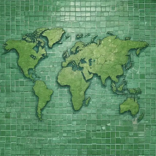 A green card fragmented into a world map mosaic illustrates the concept of tax residency for a resident alien