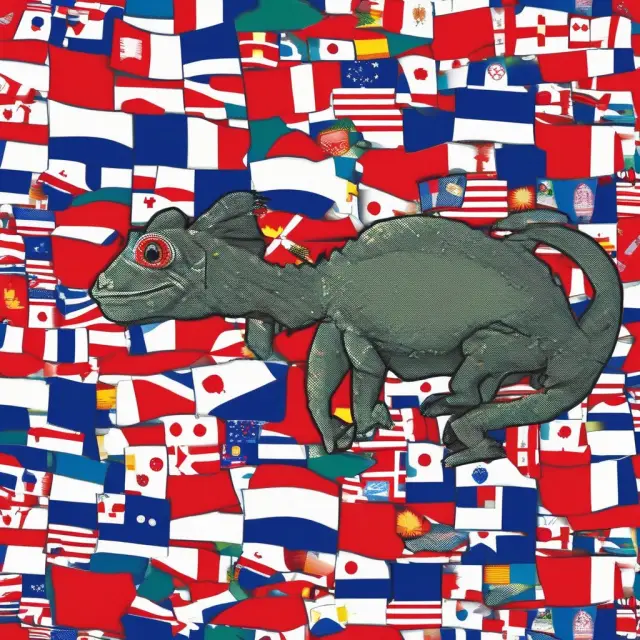A chameleon shifting colors between American and home country flags, representing the tax compliance obligations of immigrants as they acquire resident alien status