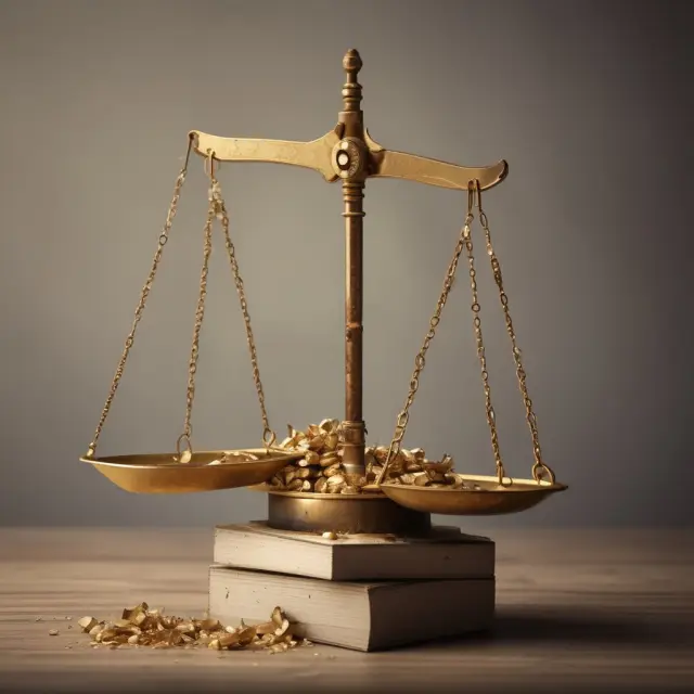Golden scale representing residual value calculation: estimated salvage value vs. cost of disposal.