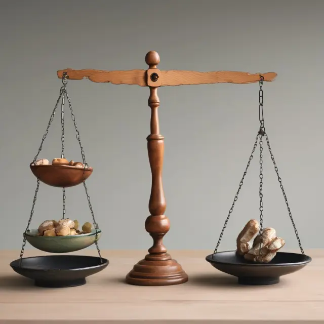 A balanced scale with predictions on one side and reality on the other, residuals depicted as connecting balls.