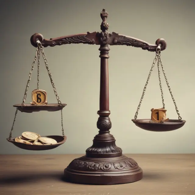 An ancient scale with taxpayer funds on one side and S&L institutions being rescued on the other, reflecting the RTC