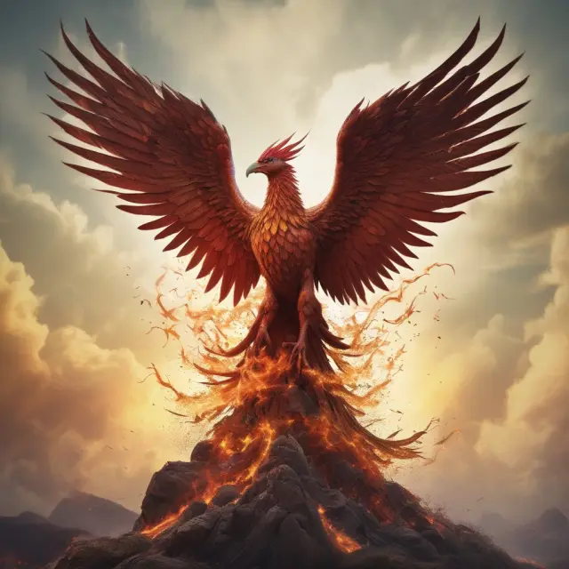 A mythical phoenix arises from the ashes of economic turmoil, representing financial regulation evolution
