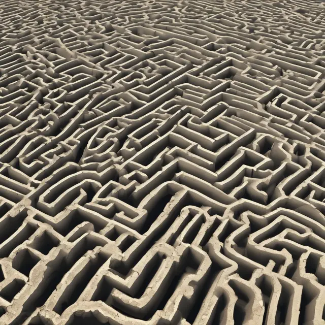 An intricate maze representing the resource curse, where abundant natural resources lead nations towards economic dead ends