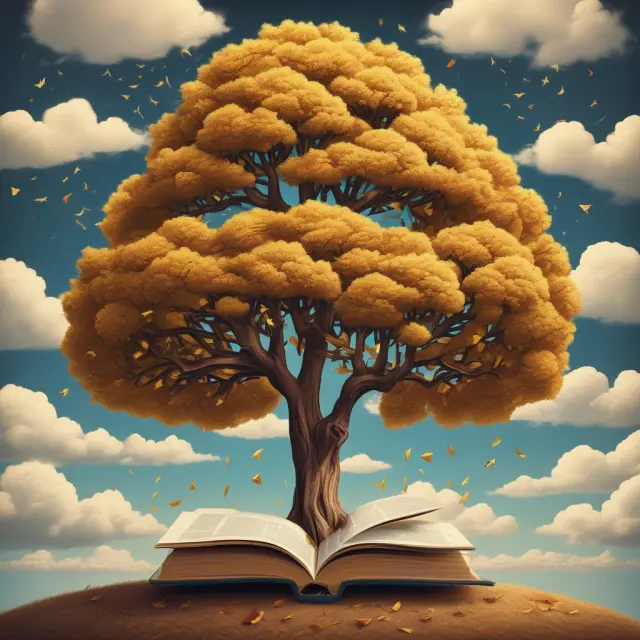 Golden-leafed tree in cloud landscape symbolizing RESP savings and education