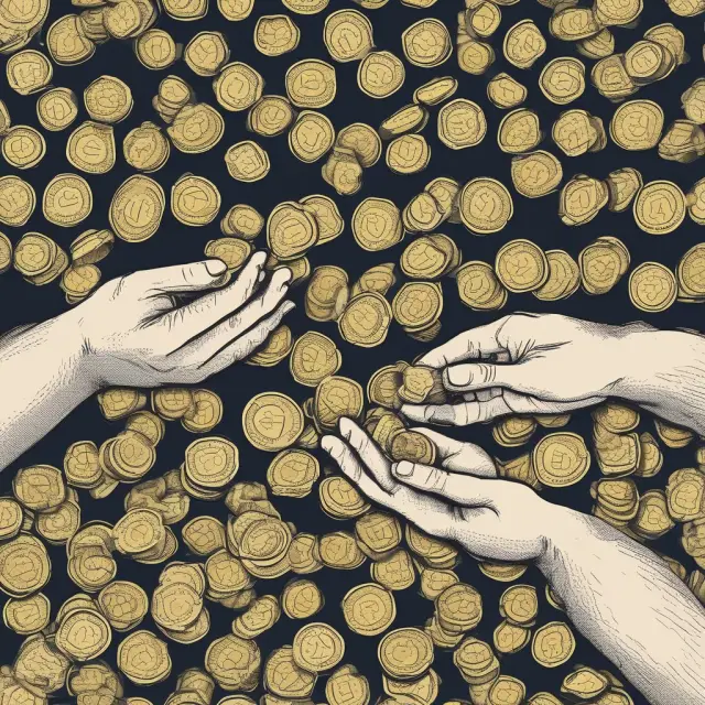 A hand passes golden coins to another, representing restricted cash management