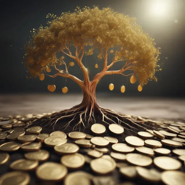 A flourishing tree with gold coins as roots represents the allocation of restricted cash for long-term investments in capital expenditures