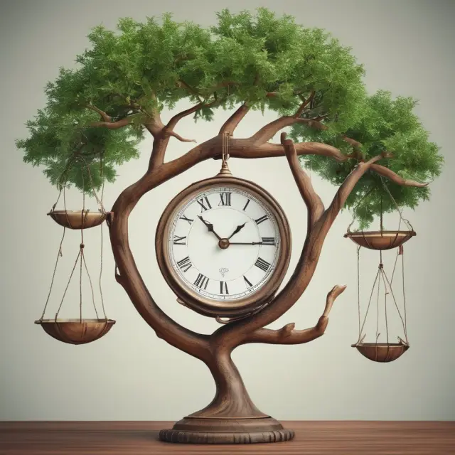 A balance of time (clock) and growth (tree, with RSU branches)