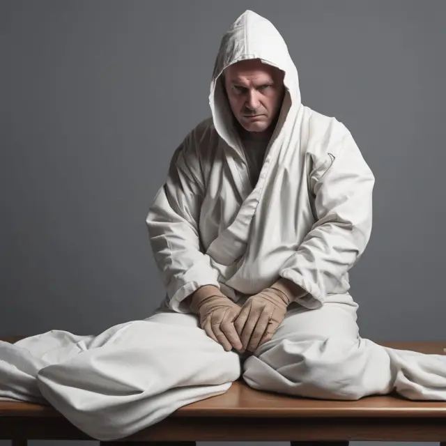 A bond issuer is confined by chains and a straitjacket adorned with restrictive covenant symbols, illustrating investor protection in the financial market