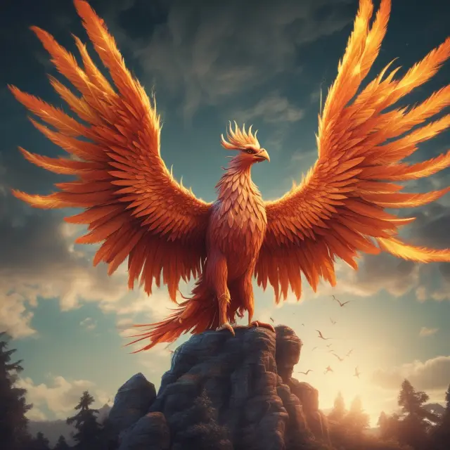 Phoenix rising with a pile of restructuring charges beneath, representing net income decrease and EPS impact