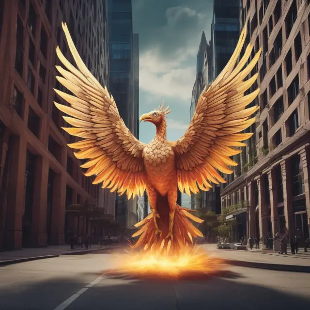 A Phoenix reborn amidst a sea of hiring costs and office expansion charges, symbolizing Company Z