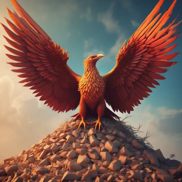 A majestic Phoenix rises above a pile of debt, representing Savers Inc.