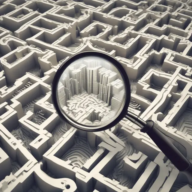 An image of consumer demand represented as a river flowing into a labyrinthine maze, with a magnifying glass focused on retail sales data to analyze economic trends.