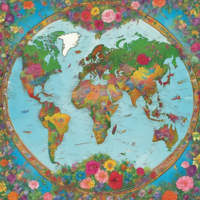 Vibrant garden symbolizing retail sales and its role in assessing global economic health, with a world map in the background