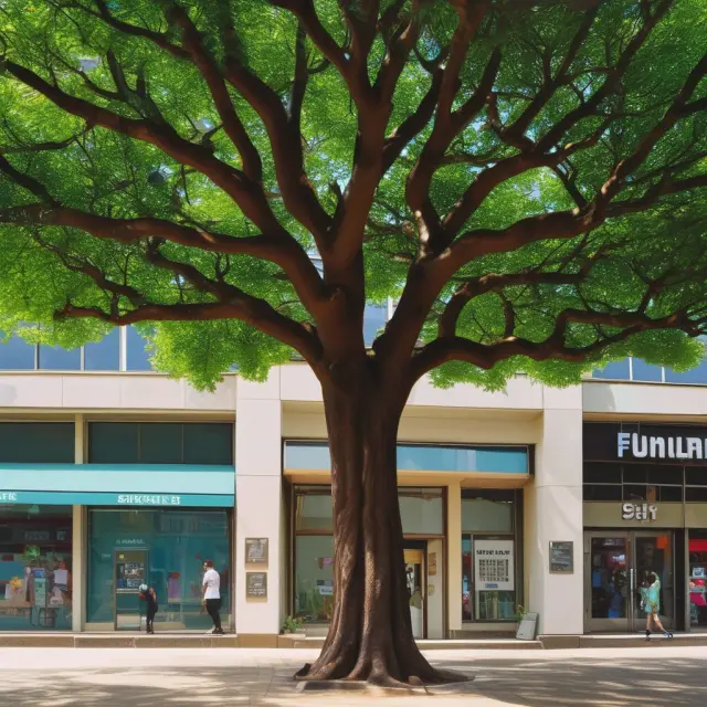 A sturdy tree personifying retail banking providing credit and maintaining liquidity within an economic forest