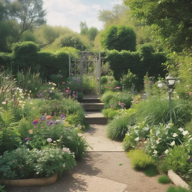 A lush garden with banks acting as planters, interest as rainwater, and fees as sunlight, fostering growth