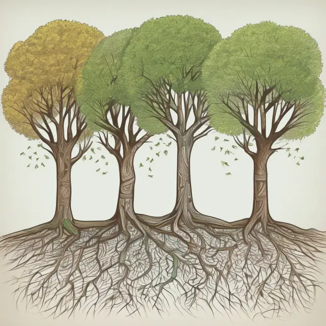 Three trees symbolizing community banks, credit unions, and corporate banks with strong roots representing local connections and branches showcasing various financial services.