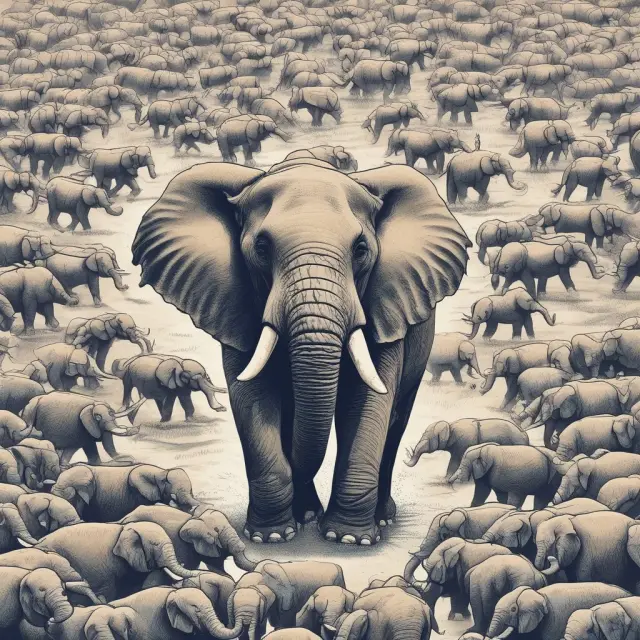 A flock of diverse birds representing retail investors versus an elephant herd symbolizing institutional investors in a metaphorical comparison of their investment strategies.