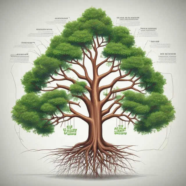 A growing tree with its roots representing a company