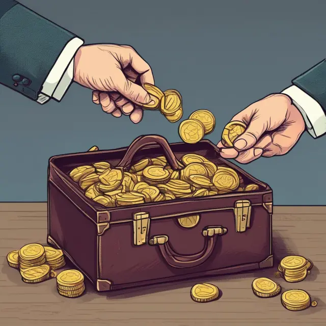 Person paying retainer fee to financial advisor with golden coins for secure, trustworthy services