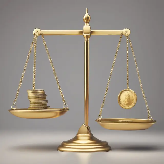 Two golden scales with labeled pans: one for retainer fees, the other for hourly rates, illustrating their comparison in terms of value and cost.
