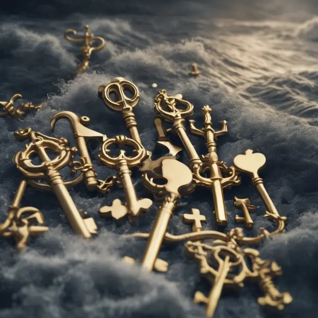 Golden keys and anchors depicting employees retaining stability during organizational change, emphasizing continuity and loyalty