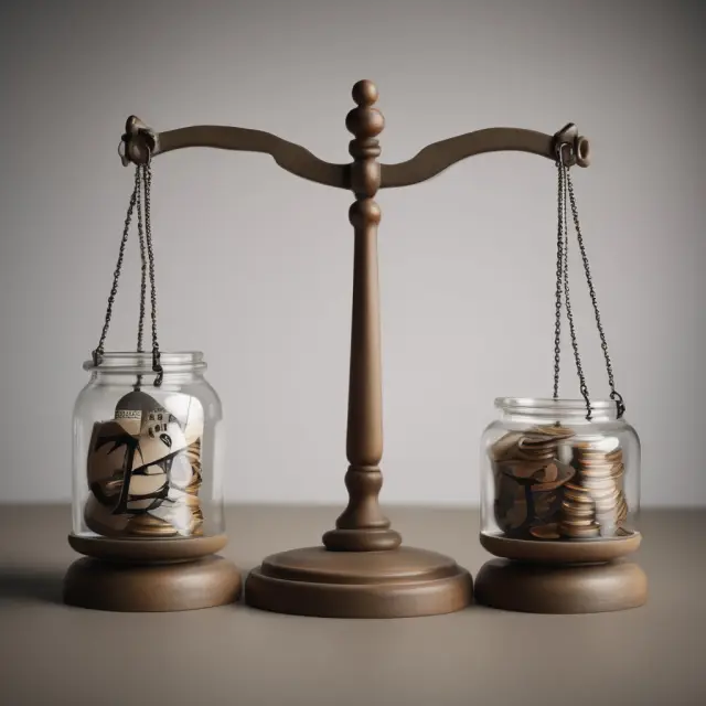Scale with jars representing retained earnings and dividends, demonstrating profit distribution between reinvestment and shareholder returns