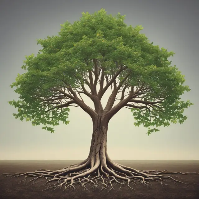 Image of a lush tree whose roots symbolize retained earnings, with new growth as dividends