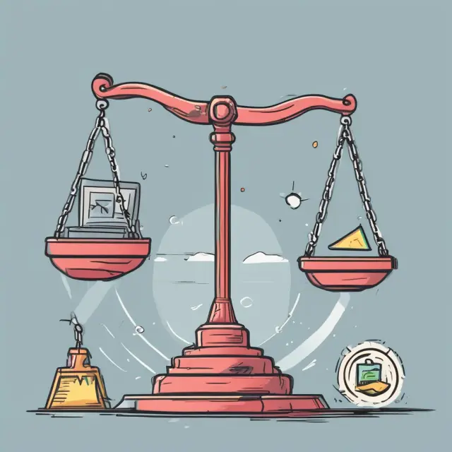 Scales represent industries. One side shows a technology sector scale tipping upwards, symbolizing high retention ratios. The other side features a mature industry scale with low retention ratios.