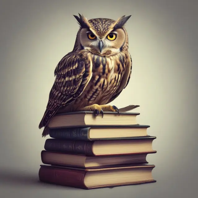 An image of a wise owl perched atop a pile of books representing financial knowledge and the RICP program