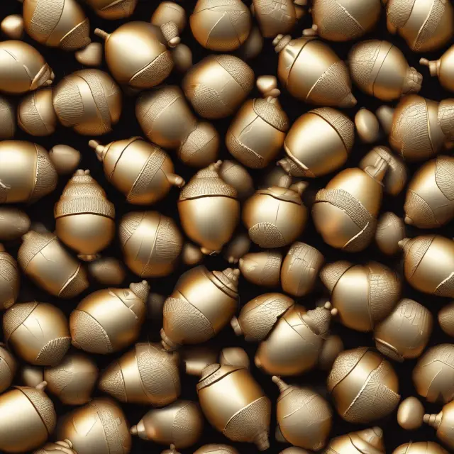 A field of golden acorns amidst shifting stocks and bonds, representing the growth and stability of retirement savings