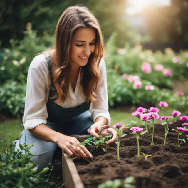 A young professional nurturing and tending to a lush garden filled with budding retirement savings plans