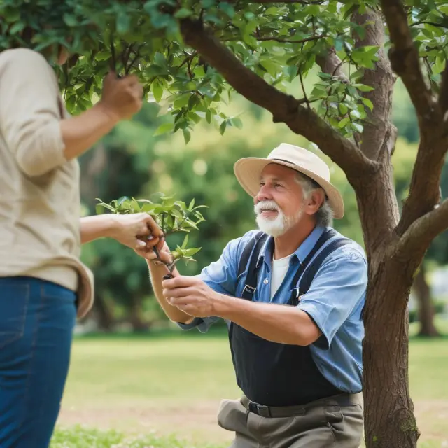 Seasoned gardener caring for tree, representing mid-career adjustments to retirement strategies