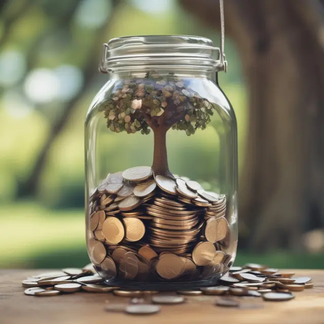 Image of a savings jar pouring into a retirement tree, symbolizing the importance of maximizing contributions and taking advantage of tax benefits for retirement planning