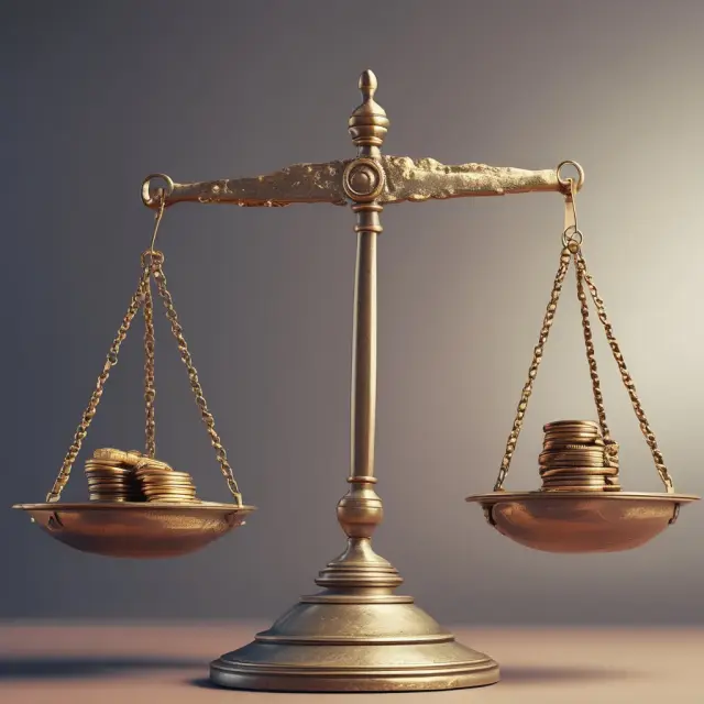 A set of scales balanced on a base formed by a company