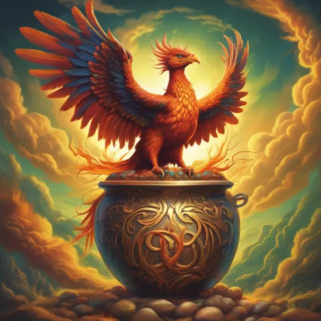 An image of a mythical Phoenix rising from a pot of gold coins, representing negotiation and financial renewal