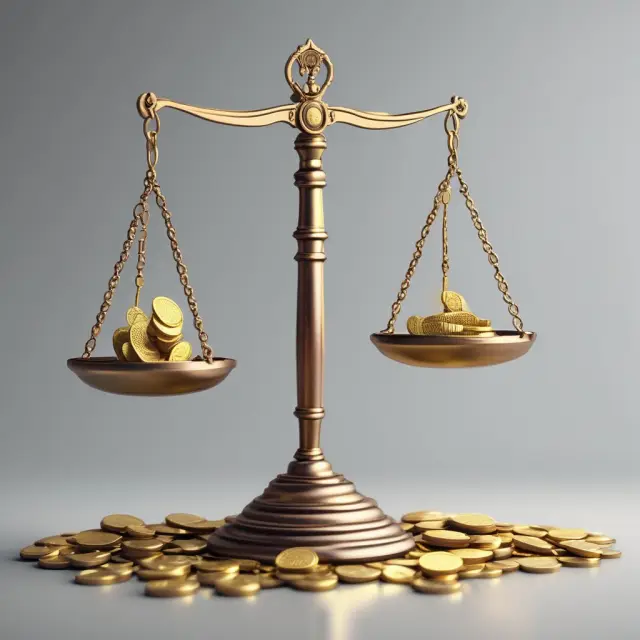 Golden scales illustrate the process of calculating ROI for various investments