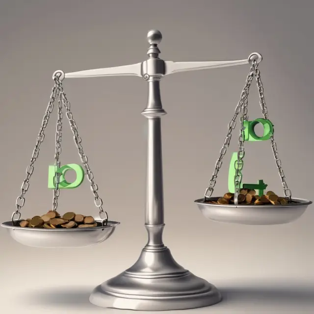 Two balancing scales representing the comparison between ROIs from different investments, considering time value of money, risk adjustments, and tax implications