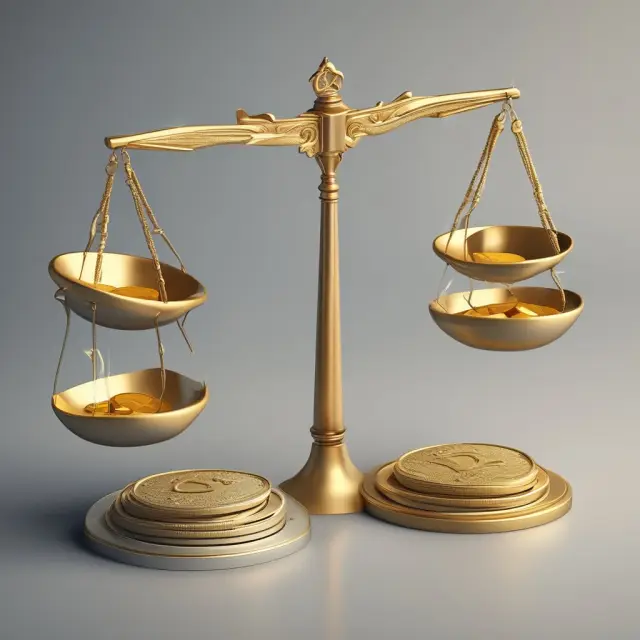 Golden scales balanced between traditional ROI (coins) and technology startup ideas.