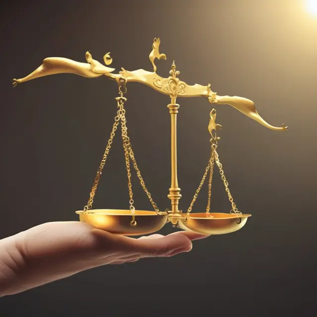 A golden scale balancing financial ROI with social impact, symbolizing the evaluation of investment success through a broader lens