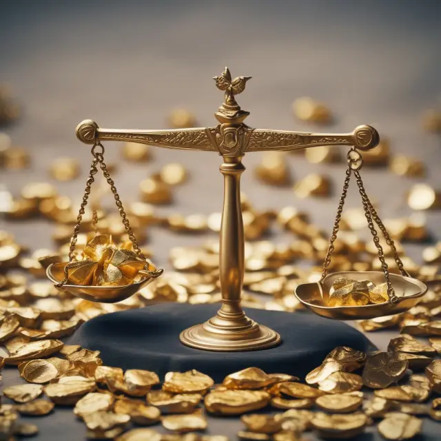 Golden nuggets symbolizing ROIC surpassing cost of capital weights on a scale, representing efficient use of resources and generating profits