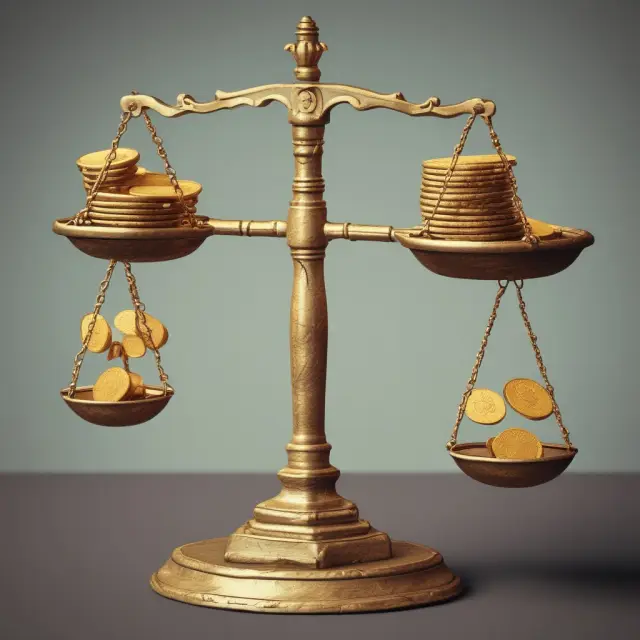 Ancient scale with gold coins representing revenue and net income as a pouring bar, emphasizing the importance of profitability in business.