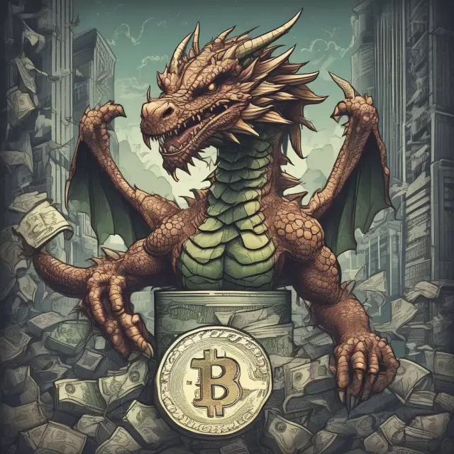 A mighty dragon in the sky represents a strong economy, flying above economic pillars to depict countries increasing their currency value.