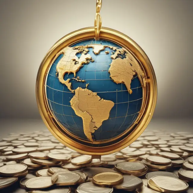 Golden US dollar coin suspending global currency values