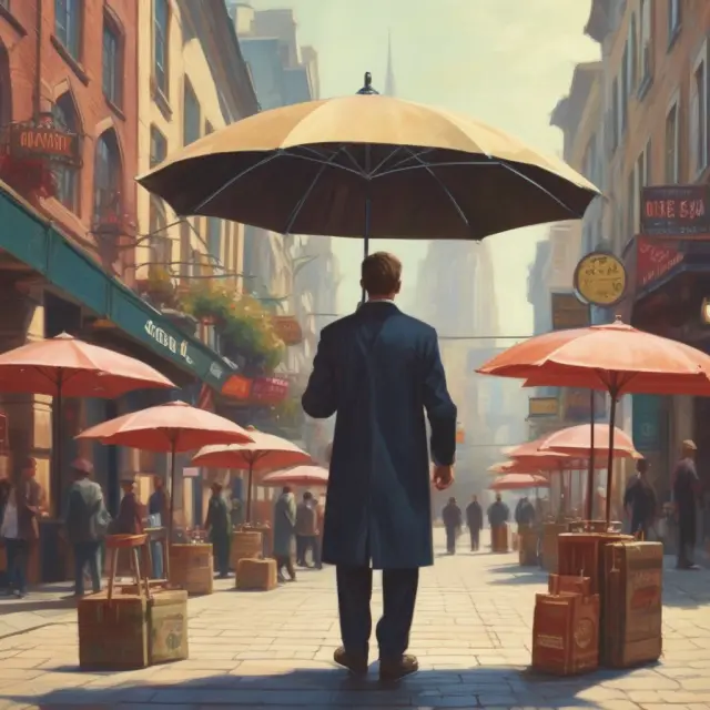 Consumer weighing options under the assumption of rationality and constant income, represented by an umbrella