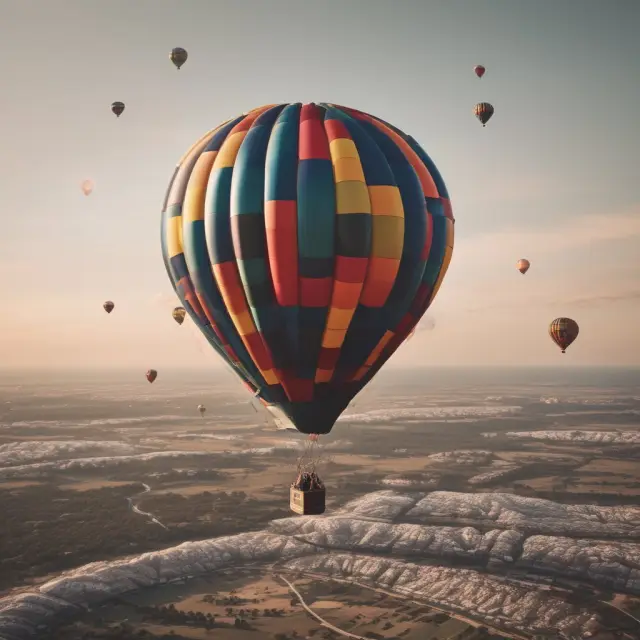 Hot air balloon represents RPM, climbing towards airport for successful airline growth. Metaphor for airlines increasing revenues with seat capacity.