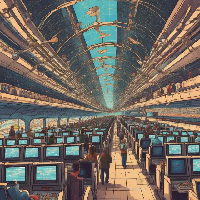 People seated inside planes represent revenue passenger miles, with data points flowing into an air traffic control tower for analysis
