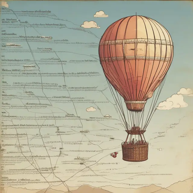 Hot air balloon releasing passenger miles against an evolving timeline of the aviation industry